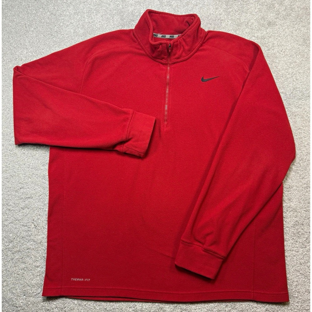 Nike Therma-FIT 1/4 Zip Fleece Pullover Sweatshirt Men Red Long Sleeve Size XL